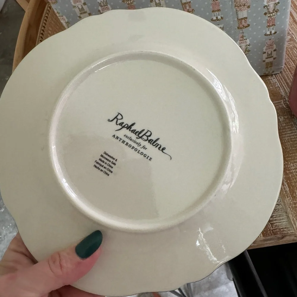 Anthropologie Pink & Green Dog Motif Dinnerware Plate